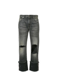 schwarze Boyfriend Jeans mit Destroyed-Effekten von R13