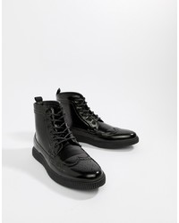 schwarze Brogue Stiefel aus Leder von ASOS DESIGN