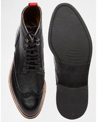 schwarze Brogue Stiefel aus Leder von Asos