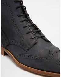 schwarze Brogue Stiefel aus Leder von Asos