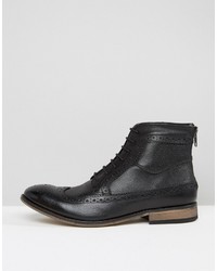 schwarze Brogue Stiefel aus Leder von Asos