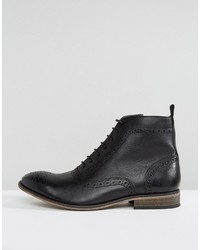 schwarze Brogue Stiefel aus Leder von Asos