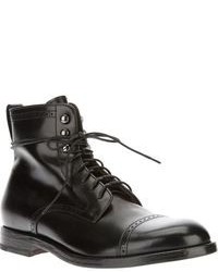 schwarze Brogue Stiefel aus Leder