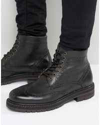 schwarze Brogue Stiefel aus Leder von Selected