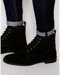 schwarze Brogue Stiefel aus Wildleder von Asos