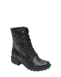 schwarze Camouflage flache Stiefel mit einer Schnürung aus Leder