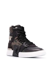 schwarze Camouflage hohe Sneakers aus Leder von Philipp Plein