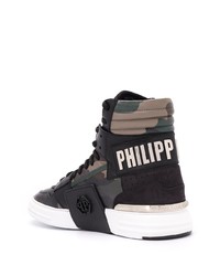 schwarze Camouflage hohe Sneakers aus Leder von Philipp Plein