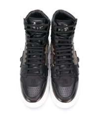 schwarze Camouflage hohe Sneakers aus Leder von Philipp Plein