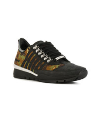 schwarze Camouflage Leder niedrige Sneakers von DSQUARED2