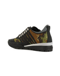 schwarze Camouflage Leder niedrige Sneakers von DSQUARED2