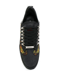 schwarze Camouflage Leder niedrige Sneakers von DSQUARED2