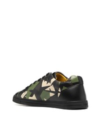 schwarze Camouflage Leder niedrige Sneakers von Fendi