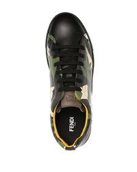 schwarze Camouflage Leder niedrige Sneakers von Fendi