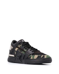 schwarze Camouflage Leder niedrige Sneakers von Philipp Plein