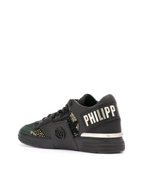 schwarze Camouflage Leder niedrige Sneakers von Philipp Plein