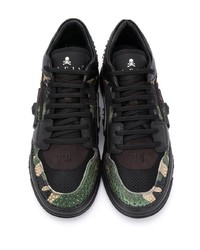 schwarze Camouflage Leder niedrige Sneakers von Philipp Plein