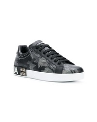 schwarze Camouflage Leder niedrige Sneakers von Dolce & Gabbana