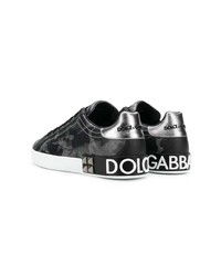 schwarze Camouflage Leder niedrige Sneakers von Dolce & Gabbana