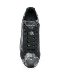 schwarze Camouflage Leder niedrige Sneakers von Dolce & Gabbana