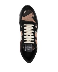 schwarze Camouflage Leder Sportschuhe von Valentino Garavani