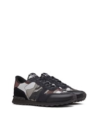 schwarze Camouflage Leder Sportschuhe von Valentino Garavani