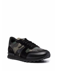 schwarze Camouflage Leder Sportschuhe von Valentino Garavani