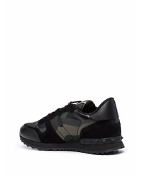 schwarze Camouflage Leder Sportschuhe von Valentino Garavani