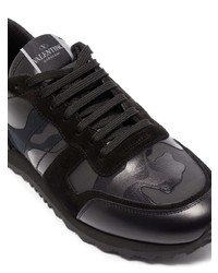 schwarze Camouflage Leder Sportschuhe von Valentino Garavani