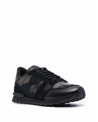 schwarze Camouflage Leder Sportschuhe von Valentino Garavani