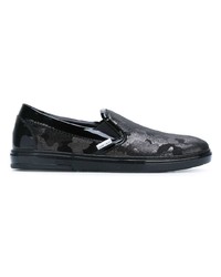 schwarze Camouflage Slip-On Sneakers aus Leder von Jimmy Choo