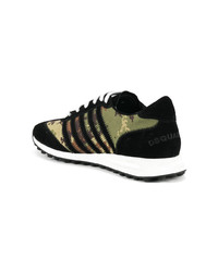 schwarze Camouflage Wildleder niedrige Sneakers von DSQUARED2