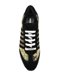 schwarze Camouflage Wildleder niedrige Sneakers von DSQUARED2