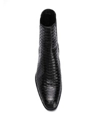 schwarze Chelsea Boots aus Leder mit Schlangenmuster von Saint Laurent
