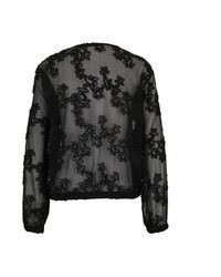 schwarze Chiffon Langarmbluse mit Blumenmuster von Zero