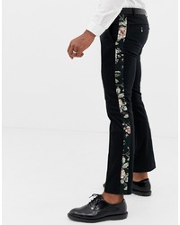 schwarze Chinohose mit Blumenmuster von Twisted Tailor