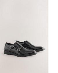 schwarze Doppelmonks aus Leder von next