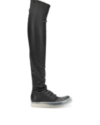 schwarze elastische Overknee Stiefel