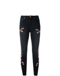 schwarze enge Jeans mit Blumenmuster von One Teaspoon