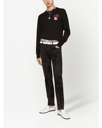 schwarze enge Jeans mit Blumenmuster von Dolce & Gabbana