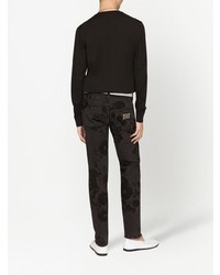 schwarze enge Jeans mit Blumenmuster von Dolce & Gabbana