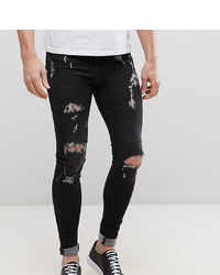 schwarze enge Jeans mit Destroyed-Effekten von BLEND
