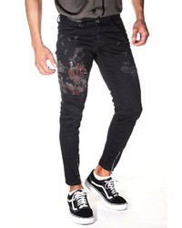 schwarze enge Jeans mit Destroyed-Effekten von Bright Jeans