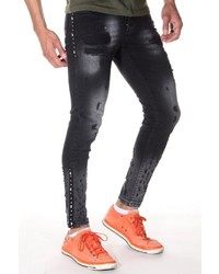 schwarze enge Jeans mit Destroyed-Effekten von Bright Jeans