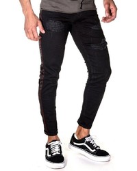 schwarze enge Jeans mit Destroyed-Effekten von Bright Jeans