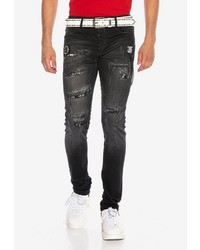 schwarze enge Jeans mit Destroyed-Effekten von Cipo & Baxx