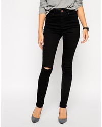 schwarze enge Jeans mit Destroyed-Effekten von Asos