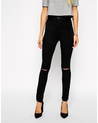 schwarze enge Jeans mit Destroyed-Effekten von Asos