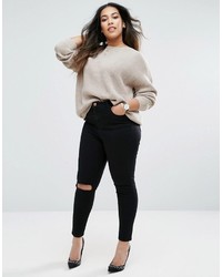 schwarze enge Jeans mit Destroyed-Effekten von Asos