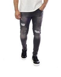 schwarze enge Jeans mit Destroyed-Effekten von Denim Distriqt